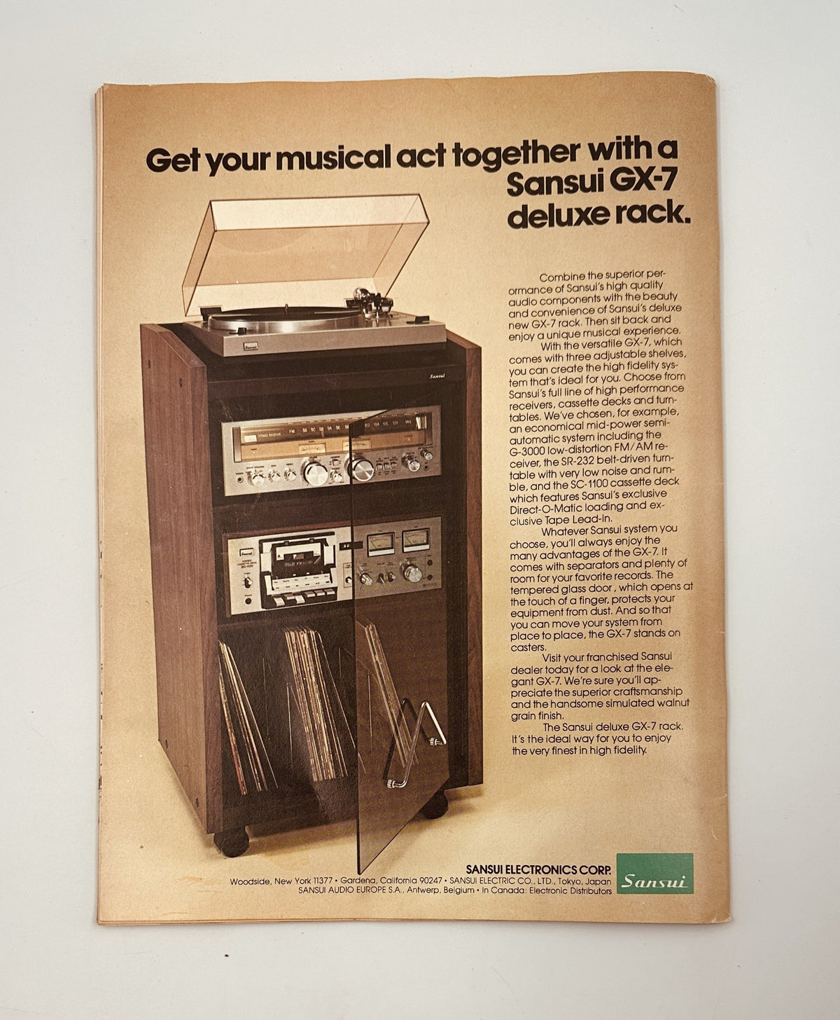 Advertisement for Sansui GX-7 deluxe rack in Circus Magazine May 11, 1978, promoting high-fidelity audio equipment ideal for music enthusiasts.