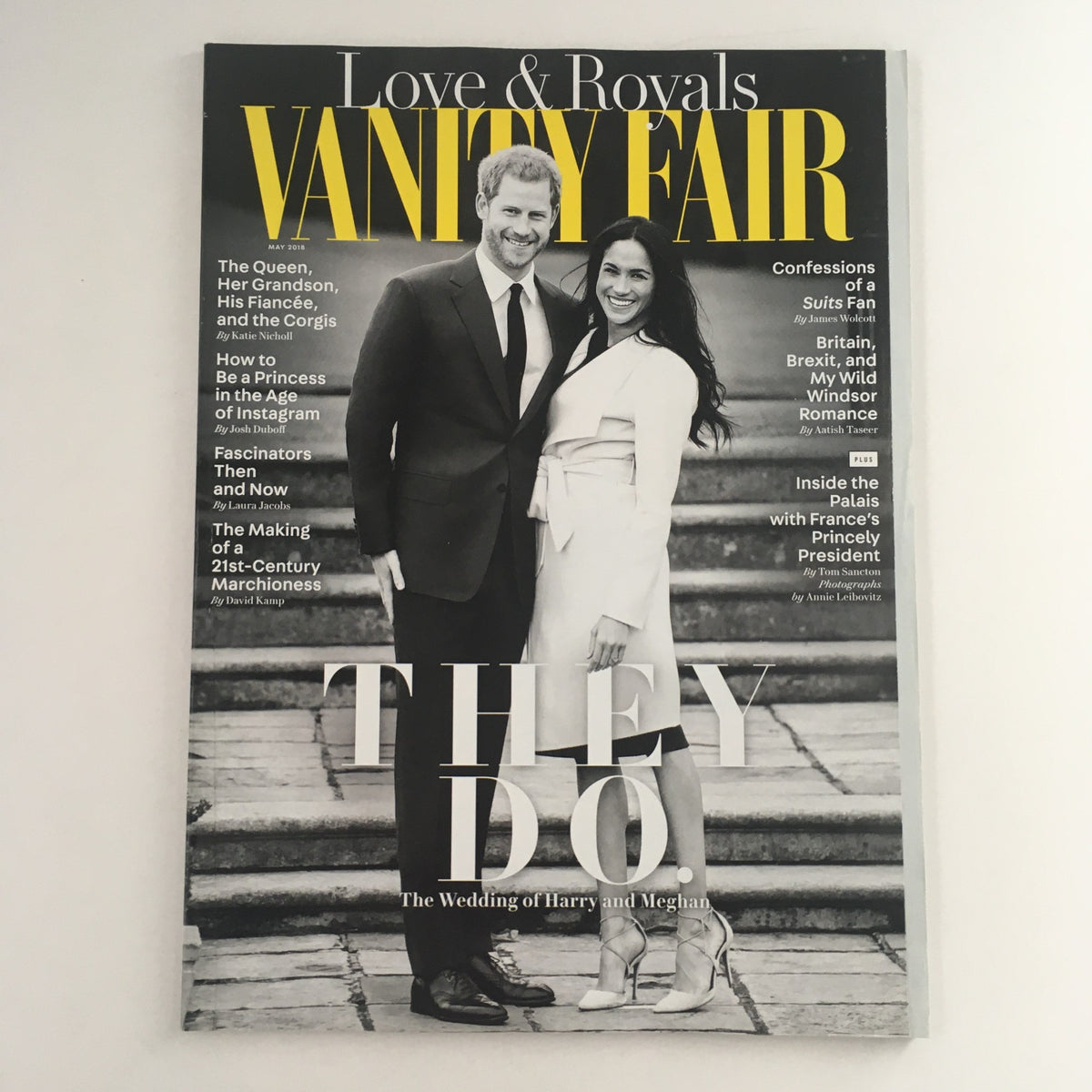 Cover of Vanity Fair Magazine May 2018 featuring Prince Harry and Meghan Markle with the headline 'They Do: The Wedding of Harry and Meghan'. This issue highlights the royal wedding and includes articles about contemporary royalty.