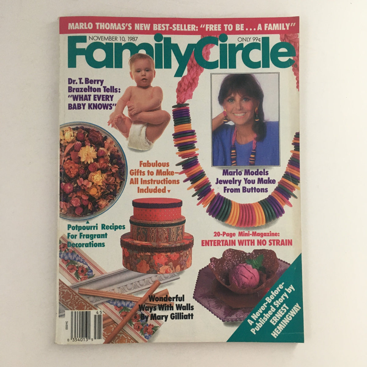 Cover of Family Circle Magazine dated November 10, 1987 featuring Dr. T. Berry Brazelton and a featured piece on parenting, with colorful decorations and crafts highlighted.