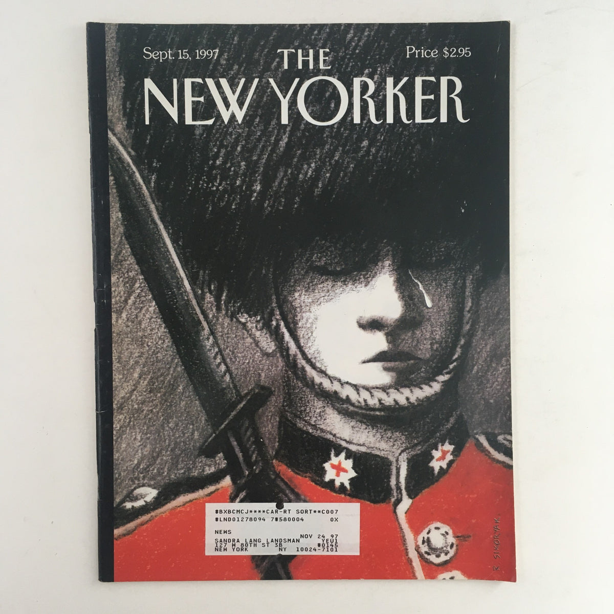 The New Yorker Full Magazine September 15, 1997 with a cover illustration featuring a soldier in a red uniform and a fur hat, showcasing the captivating artwork by Robert Sikoryak, priced at $2.95.