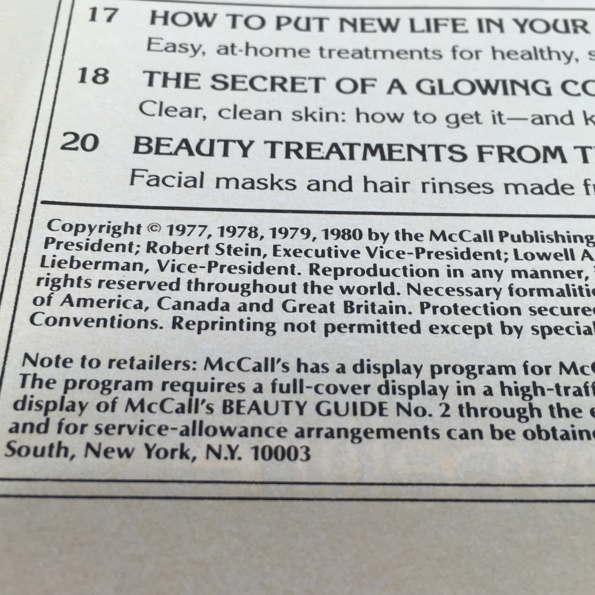Copyright information page of VTG McCall's Beauty Guide #2 Magazine from 1980, detailing production and rights.