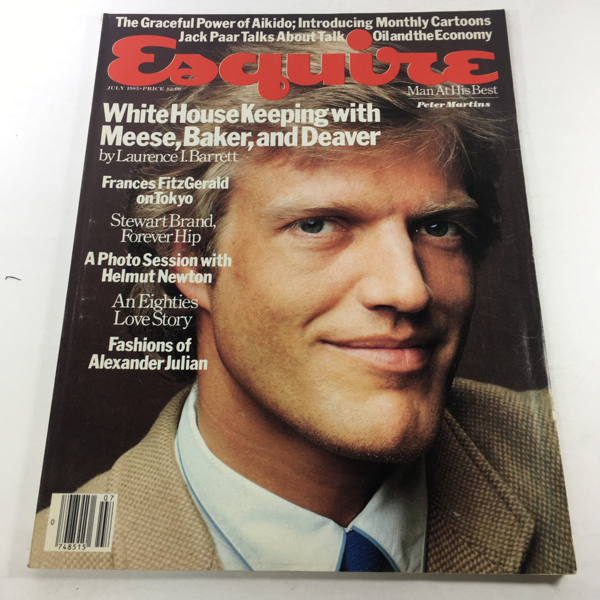 Cover of VTG Esquire Magazine: July 1983 featuring a spotlight on the fashions of Alexander Julian, with articles on the White House, Aikido, and Helmut Newton.