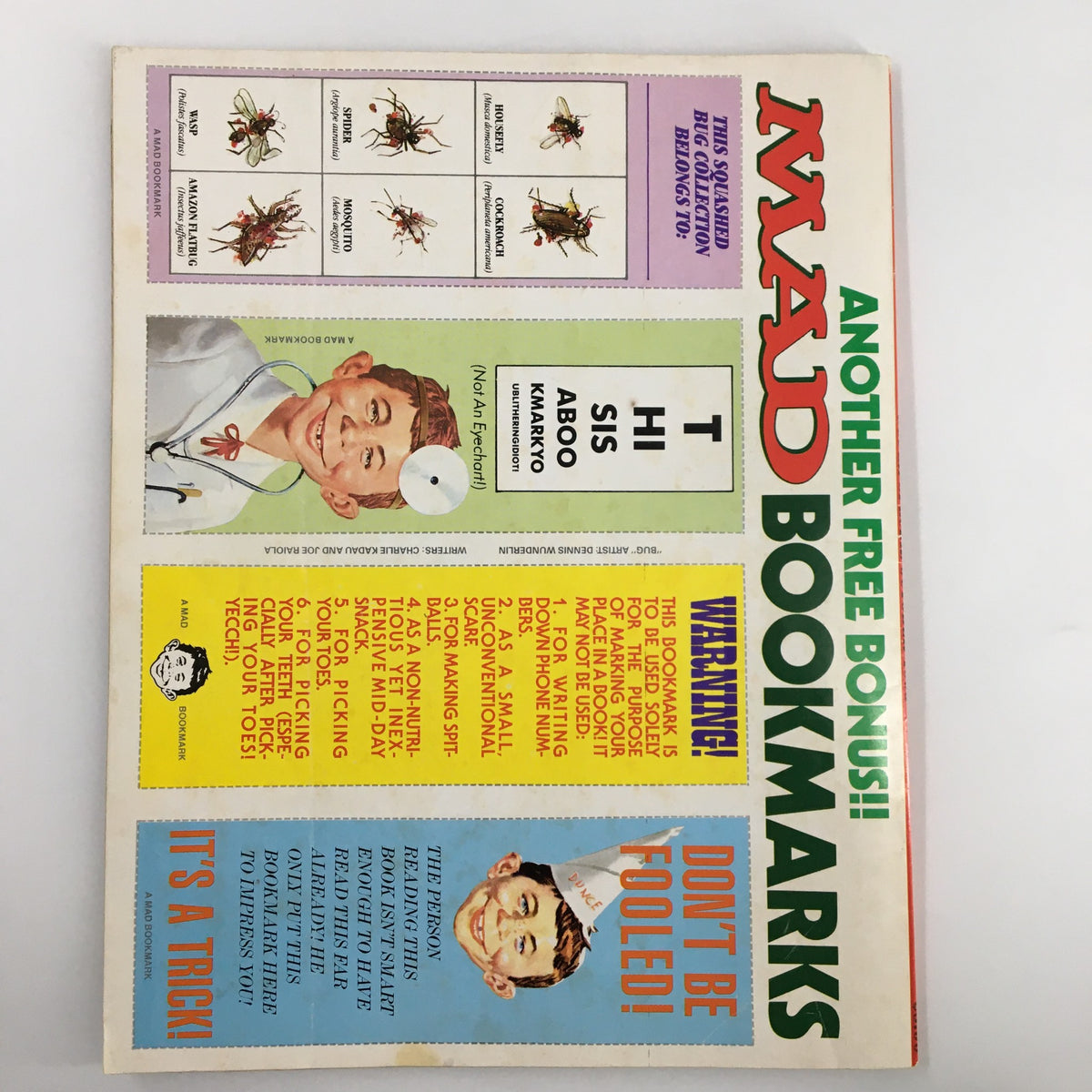 Back cover of Mad Magazine October 1995, 'Big Bad Mad: The Lost Pages', featuring promotional bookmarks and humorous graphics typical of the magazine's style.