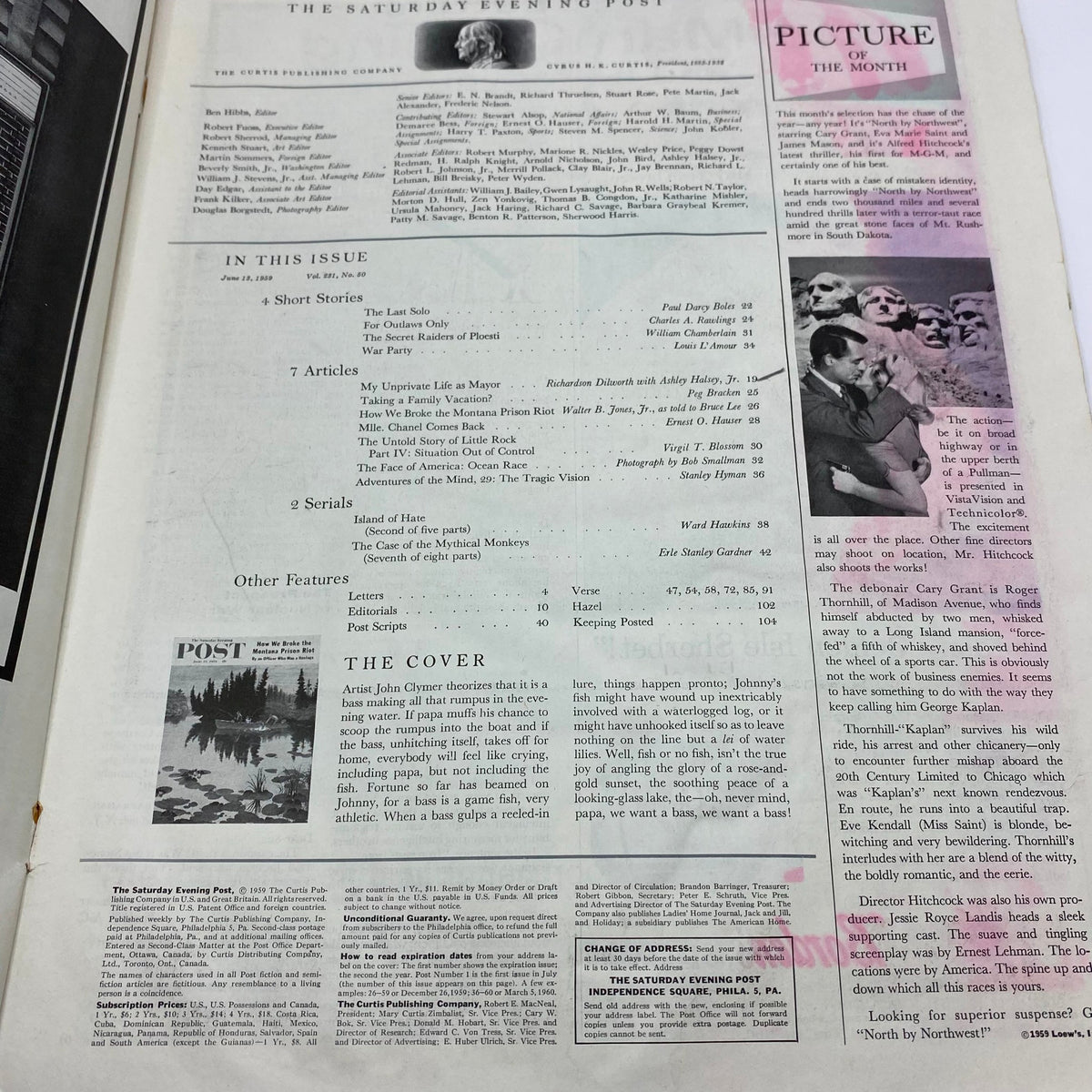Interior page of the Saturday Evening Post Magazine from June 13, 1959 featuring articles and editorial content, showcasing the magazine's historical significance and charm of mid-20th-century America.