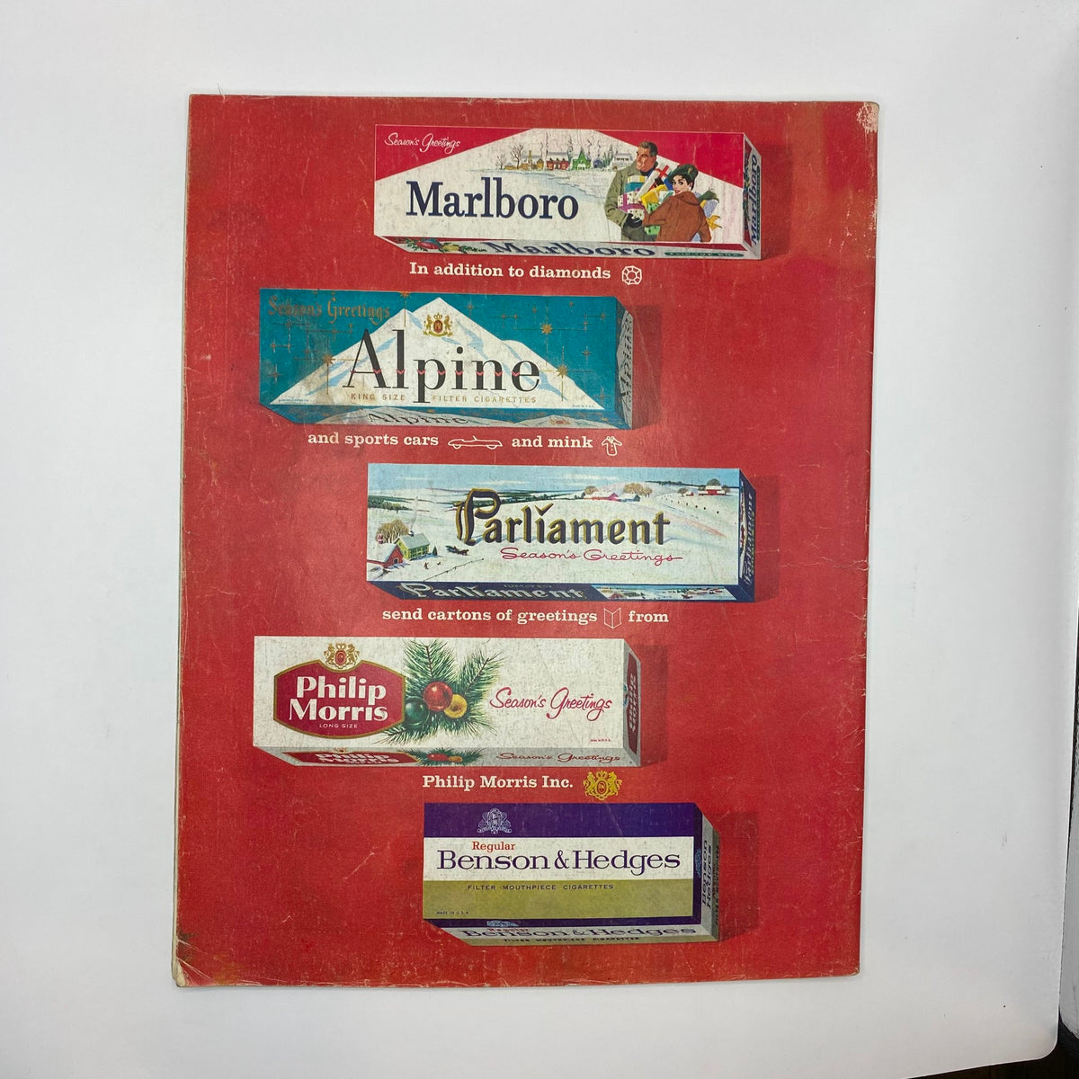 Back cover of Saturday Evening Post Magazine, December 12, 1959, featuring advertisements for various cigarette brands, enhancing its vintage appeal.