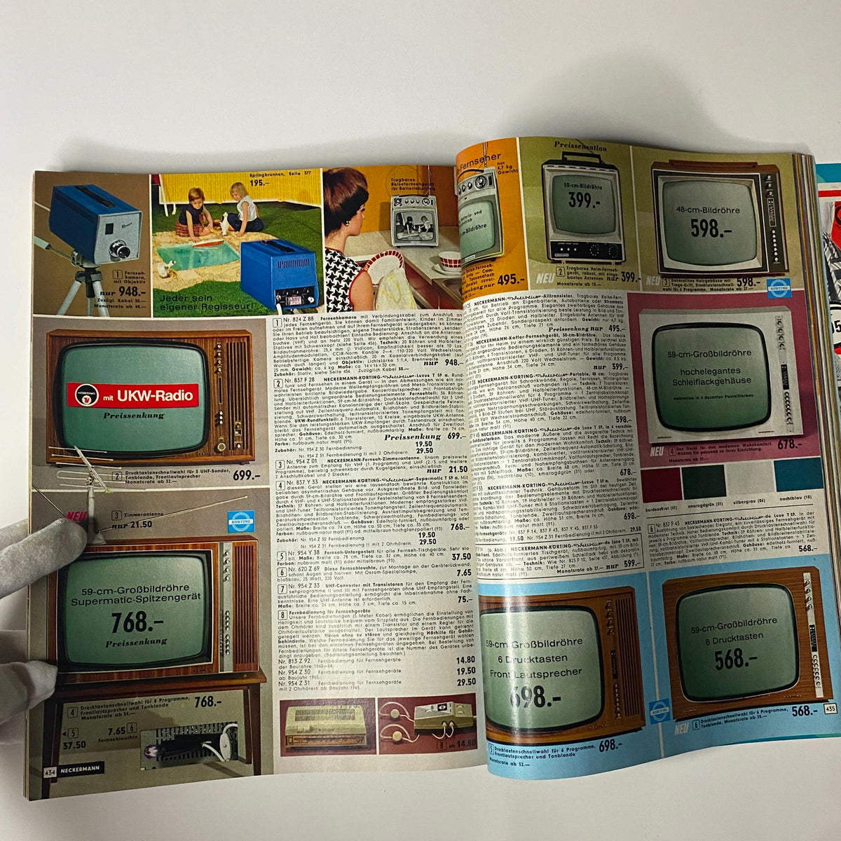 1967 Neckermann Sommer Catalog featuring an array of televisions and audio devices, showcasing the electronic advancements available in the late '60s.