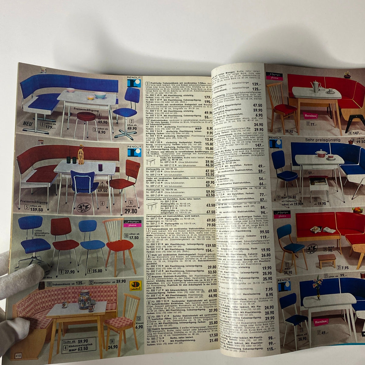 1967 Neckermann Sommer Catalog showcasing colorful furniture and decor options, including a blue and red cushioned sofa set, dining tables, and detailed price listings for vintage enthusiasts and collectors.