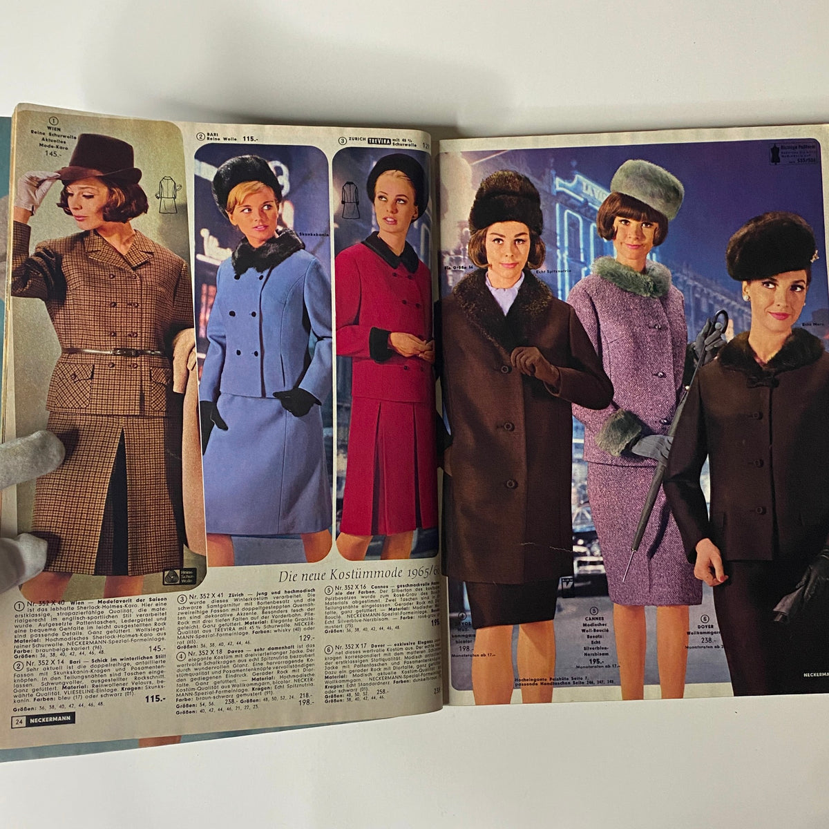 1965-1966 Neckermann Winter Catalog showcasing mid-1960s fashion styles for women, featuring a collection of winter coats and outfits in various colors and styles.