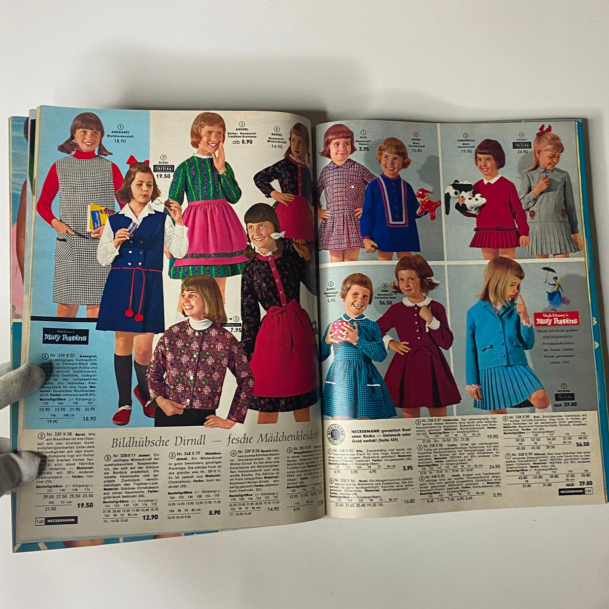 1965-1966 Neckermann Winter Catalog showcasing children's fashion with colorful dresses, skirts, and playful outfits for girls, reflecting the trendy styles of the mid-1960s.