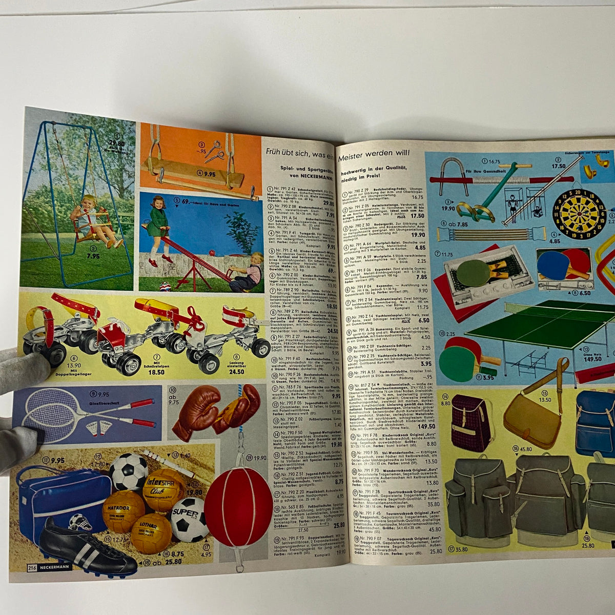 1965-1966 Neckermann Winter Catalog featuring toys and outdoor play equipment for children, highlighting retro styles and prices from the mid-1960s.