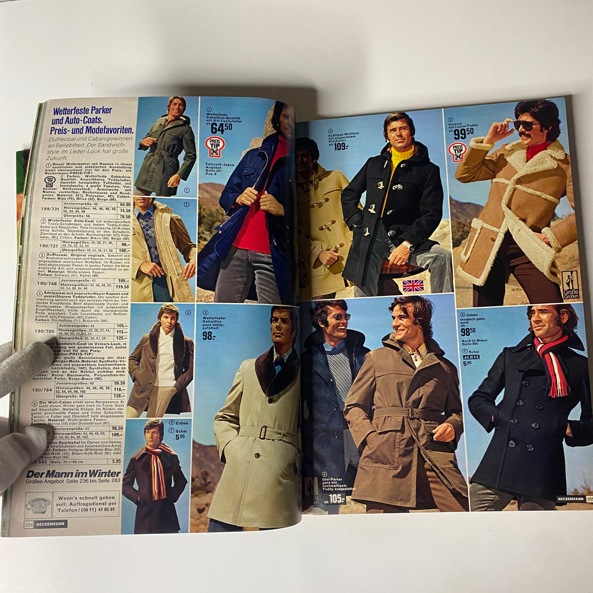1973-1974 Neckermann Winter Catalog featuring men in stylish winter coats and jackets with a focus on practical fashion for colder months.