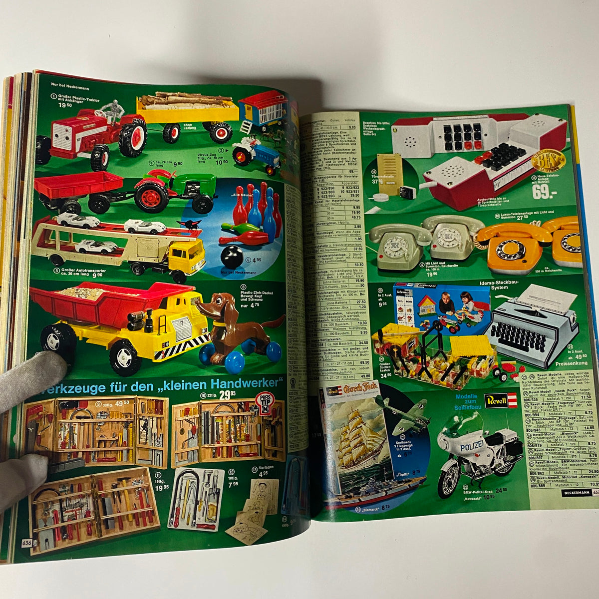 1973-1974 Neckermann Winter Catalog showcasing vintage toys including trucks, tractors, and playsets, highlighting 1970s children's products.