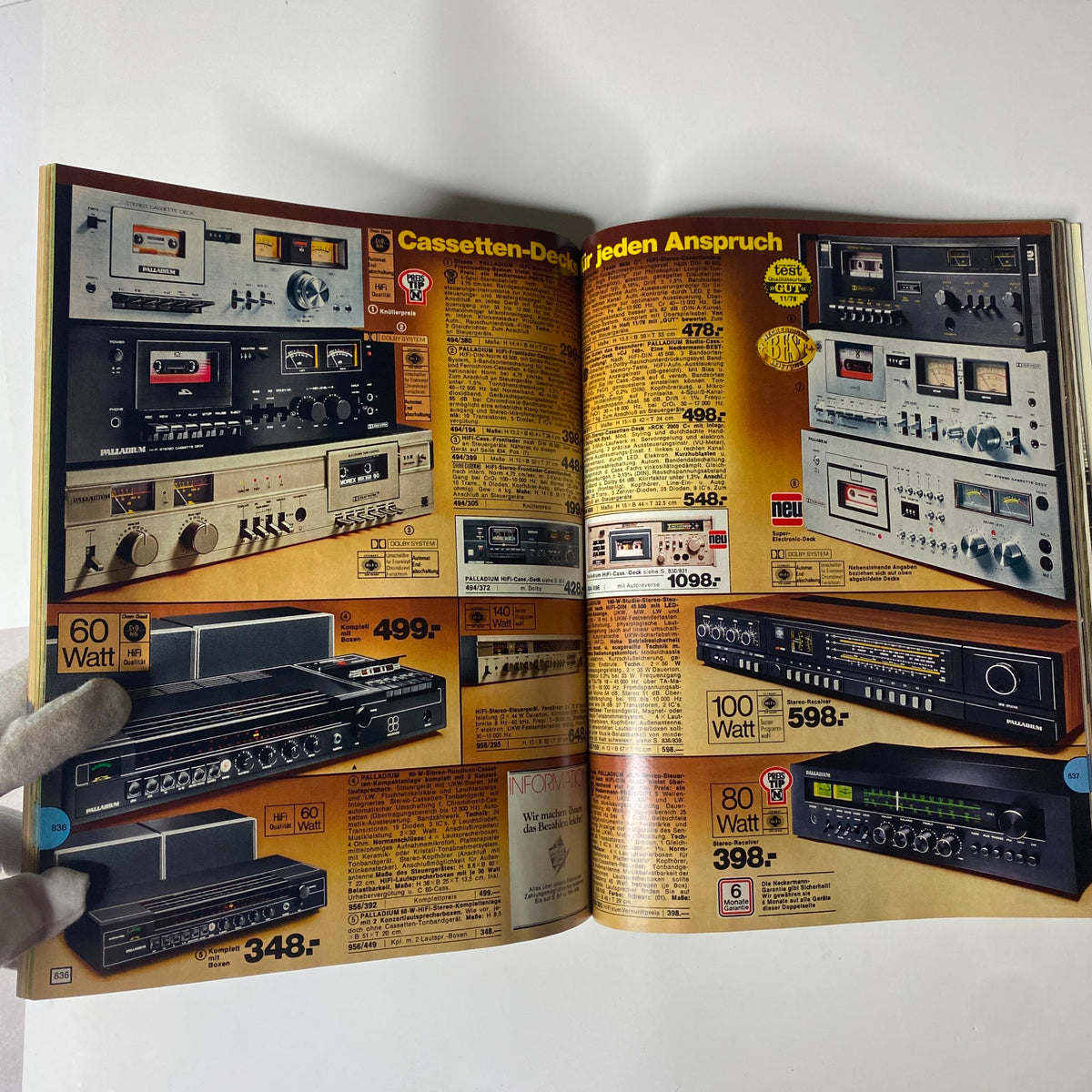 1979-1980 Neckermann Winter Catalog featuring a range of cassette decks and audio systems, highlighting various models and their prices.