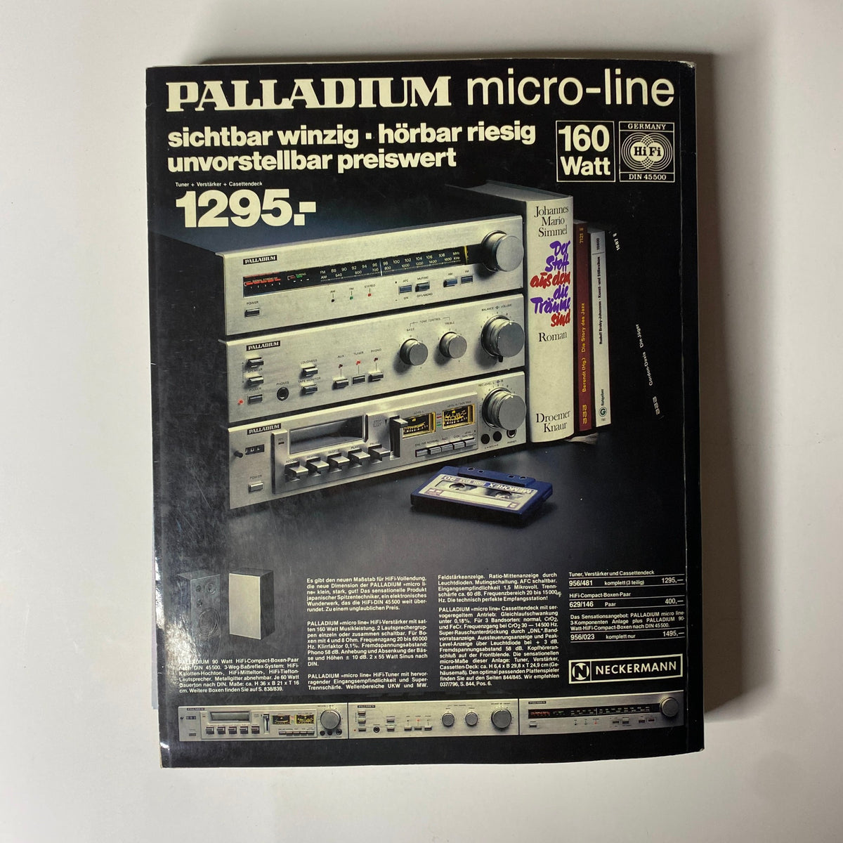 1979-1980 Neckermann Winter Catalog showing the back cover of the Palladium micro-line audio system, including features and pricing.