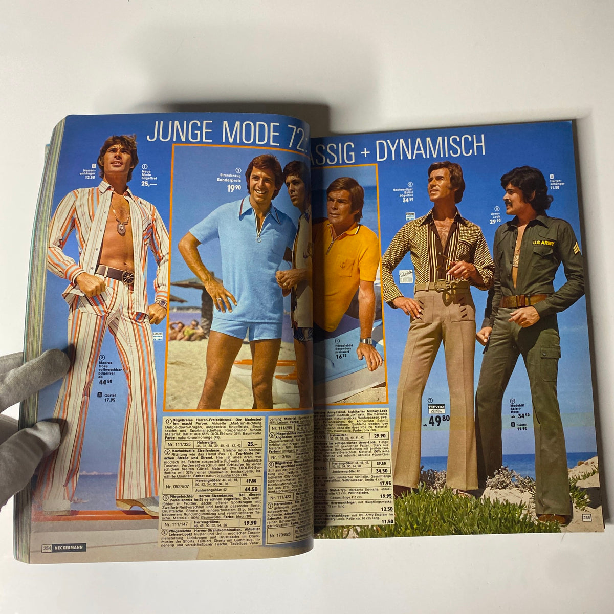 1972 Neckermann Sommer Catalog illustrating men's summer fashion, featuring a range of casual and sporty looks suited for warm weather, emphasizing 1970s style trends.