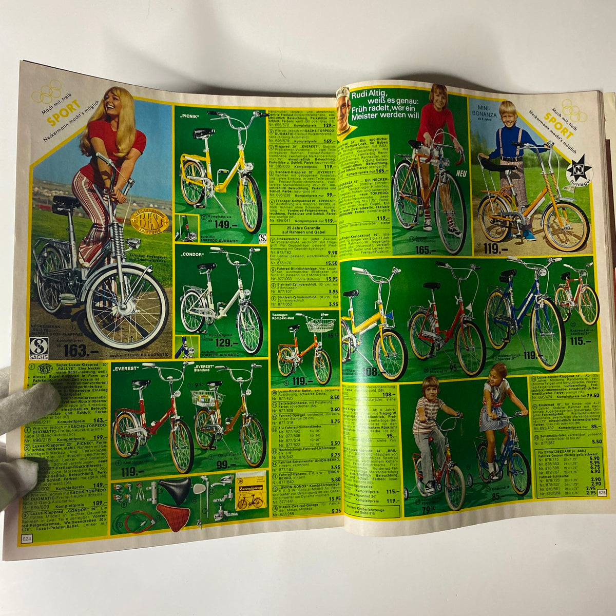 1972 Neckermann Sommer Catalog featuring a range of vintage bicycles for children and adults, showcasing pricing and fun biking styles from the early '70s.