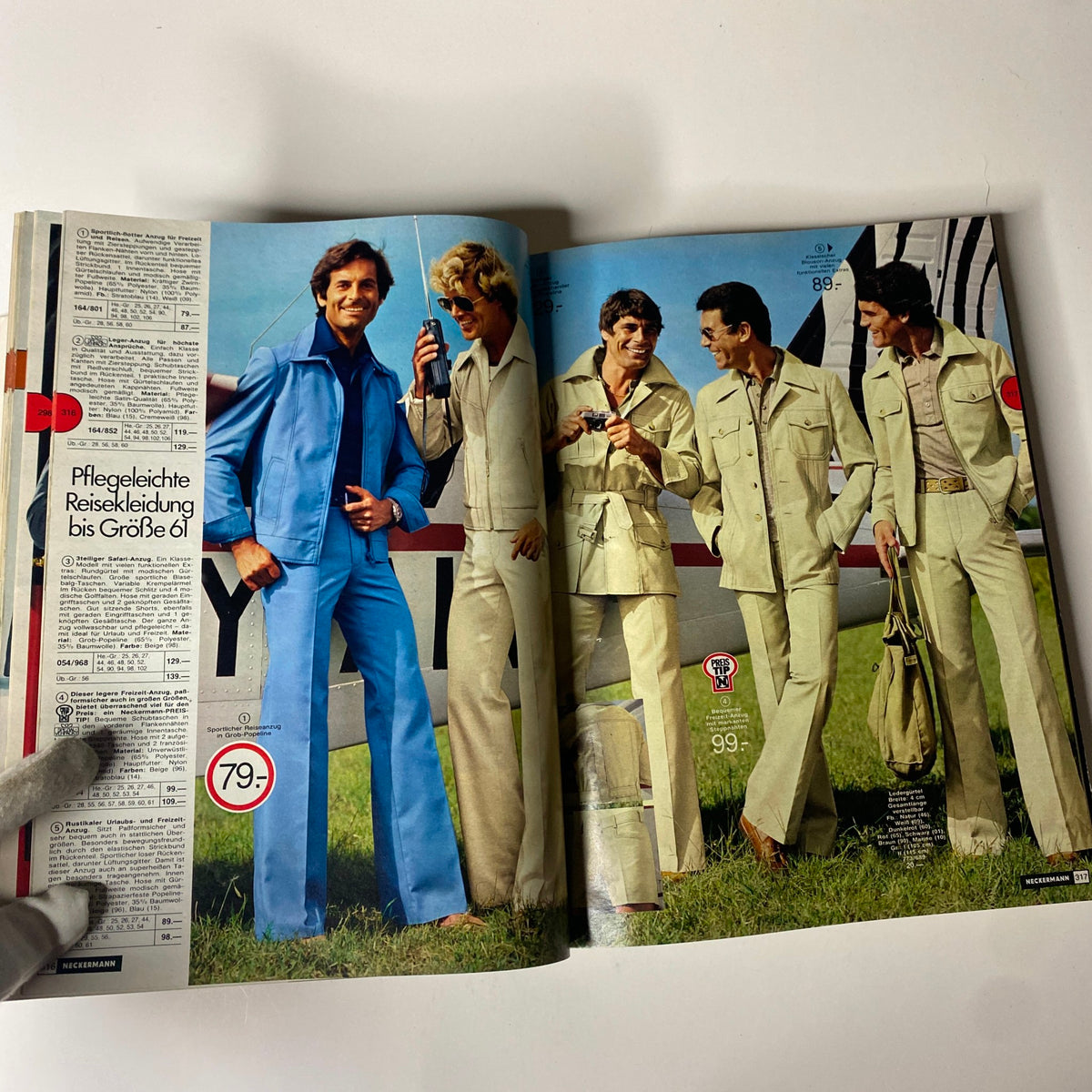 1978 August Neckermann Sommer Catalog featuring four men in colorful, casual travel outfits. The image captures the essence of contemporary styles from late-1970s Europe.