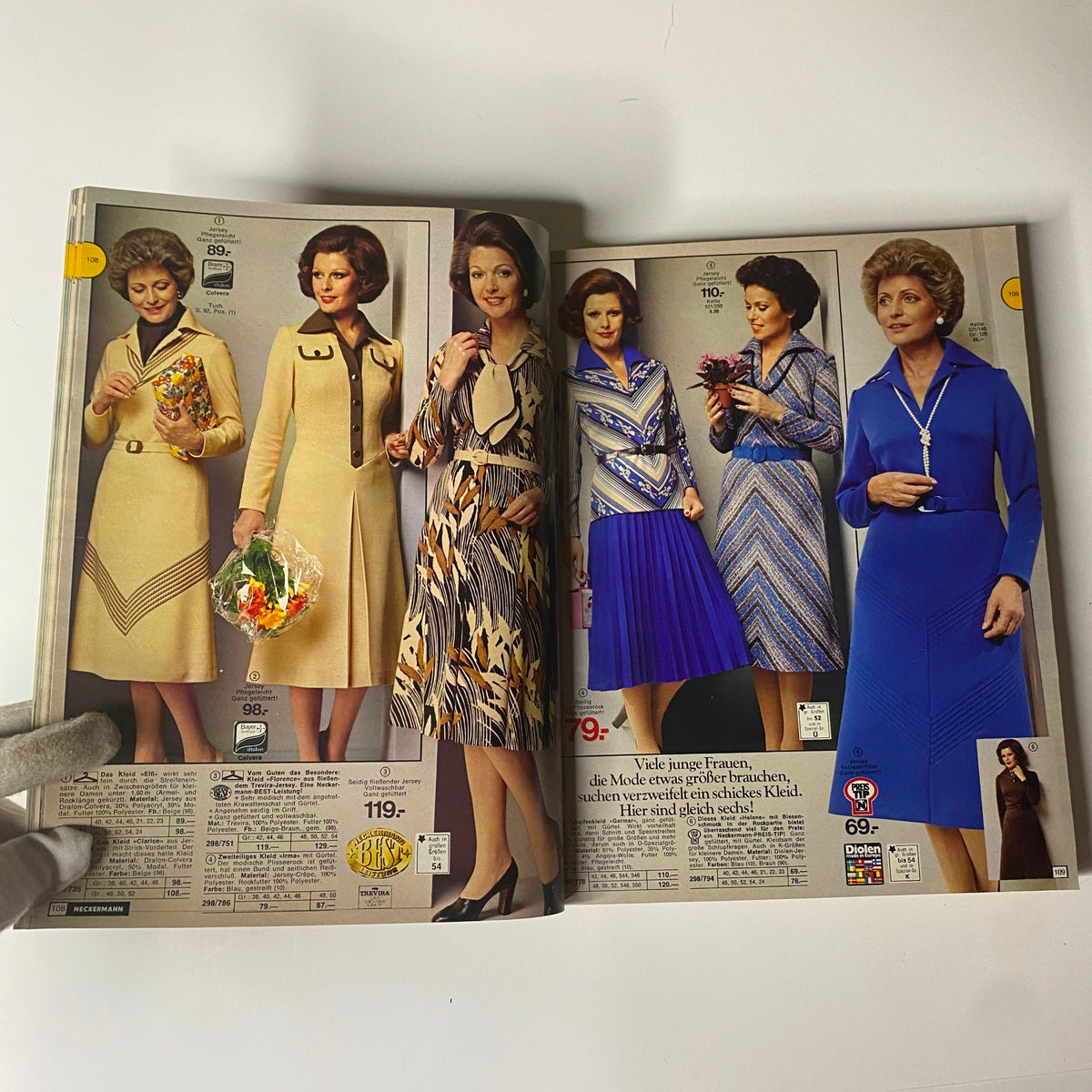 1977-1978 Neckermann Winter Catalog featuring a vintage fashion spread with women modeling winter dresses, showcasing styles from late-1970s Germany.