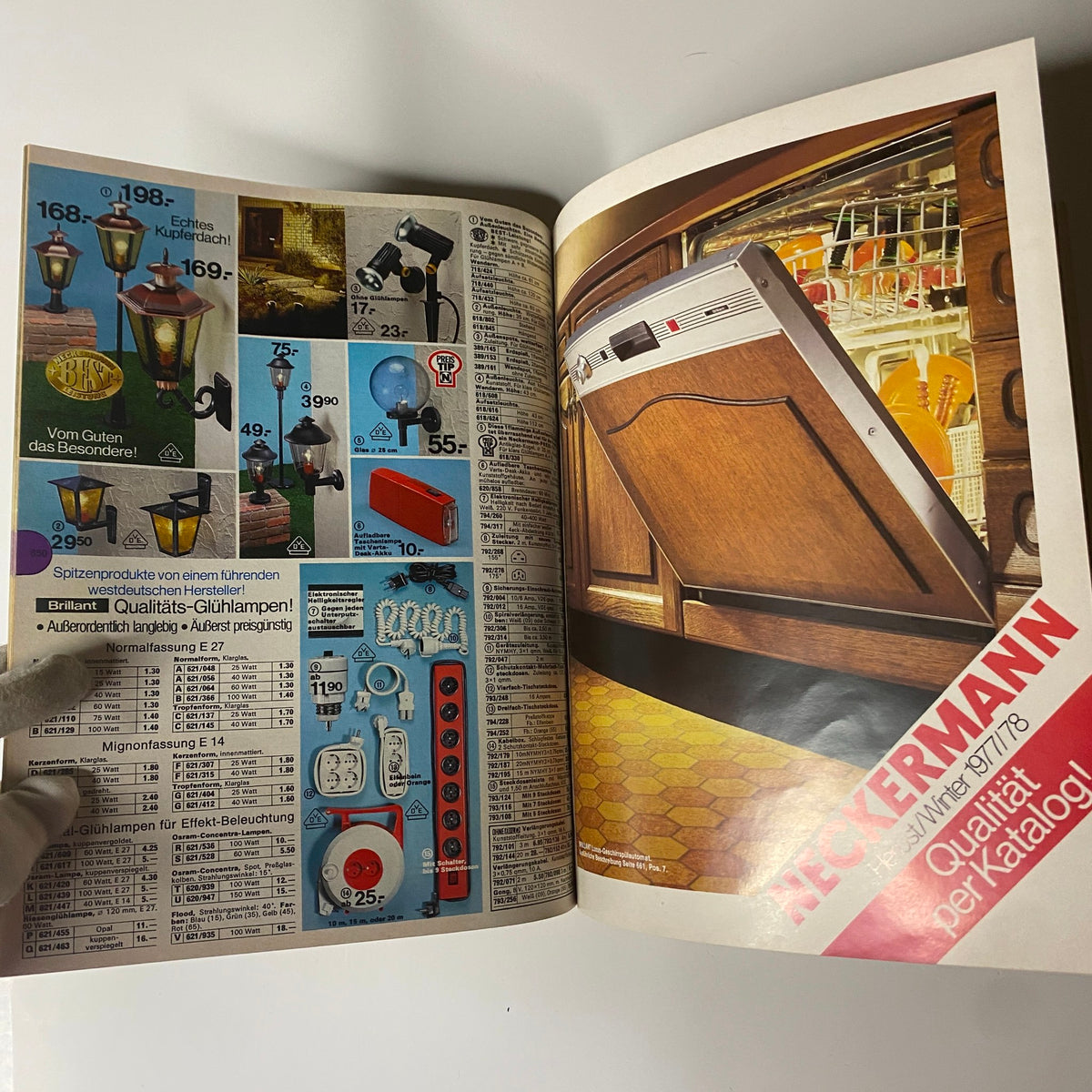 1977-1978 Neckermann Winter Catalog showcasing outdoor and home lighting products, highlighting kitchen appliances from the late 1970s.