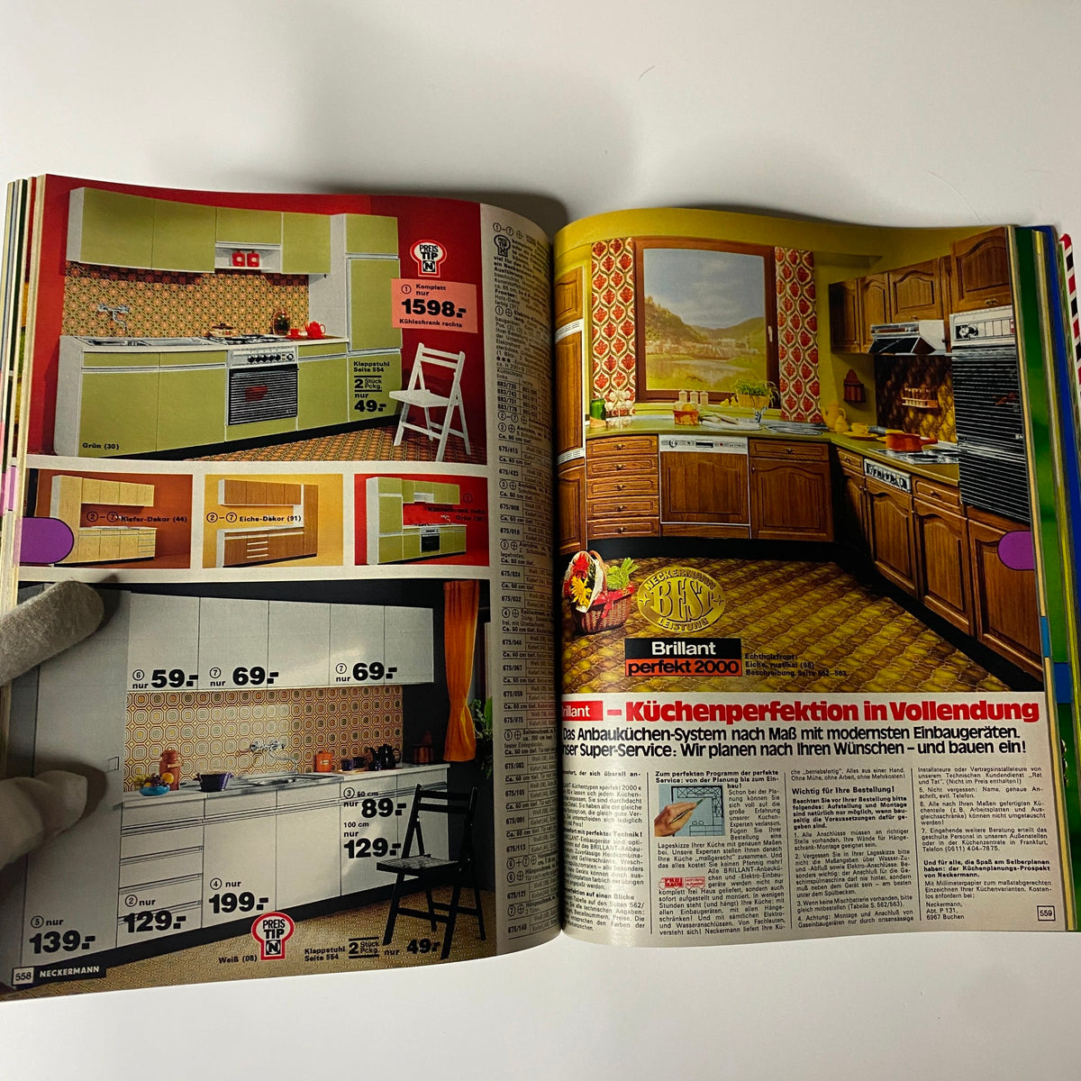 1976-1977 February Neckermann Winter Catalog showcasing trendy kitchen designs and home decor items, highlighting the retro aesthetic of mid-1970s interior design.