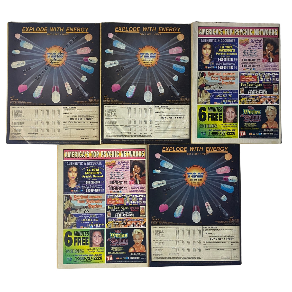 Lot of 5 1980s-1990s Startling Detective and Detective Files Magazine collection showcasing vintage ads and retro design elements.
