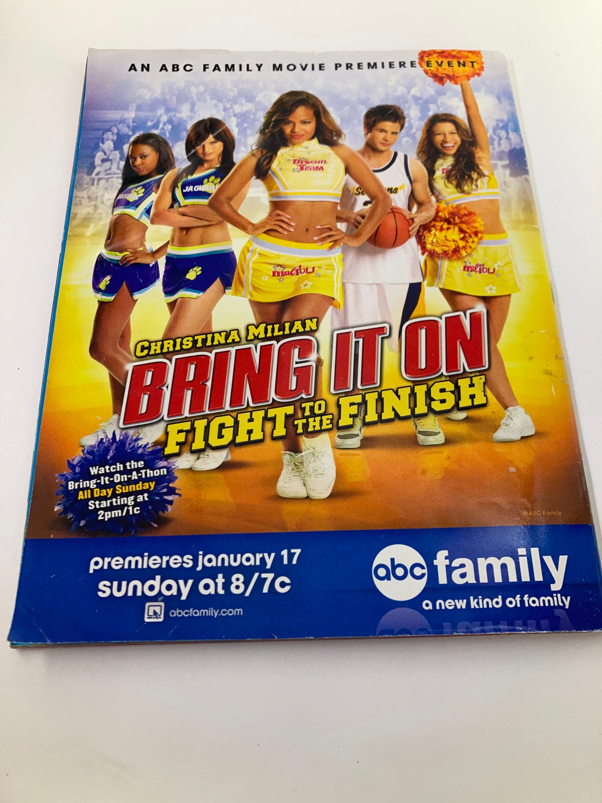Promotional image for ABC Family movie 'Bring It On: Fight to the Finish', featuring main cast members and air time details.
