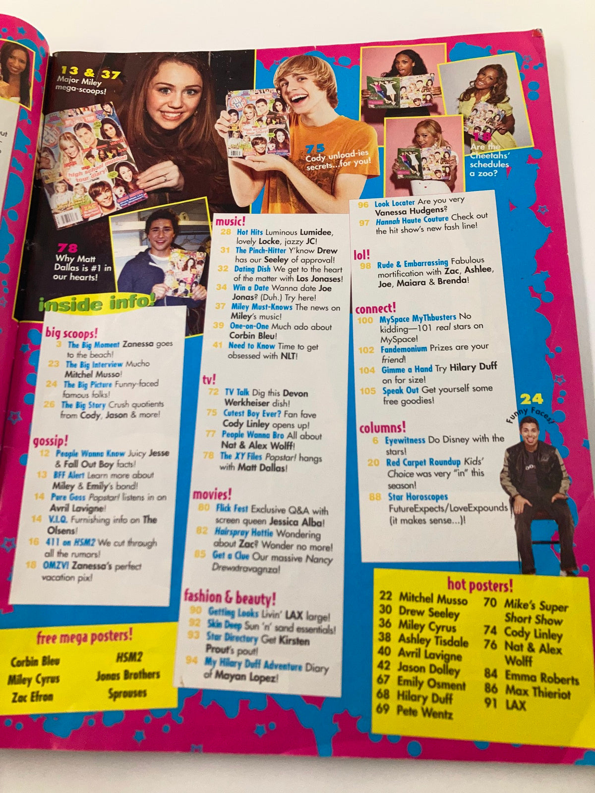 Pop Star Magazine July 2007 featuring Miley Cyrus, Justin Bieber & Joe Jonas, highlighting a page with music gossip, celebrity features, and pop culture news.