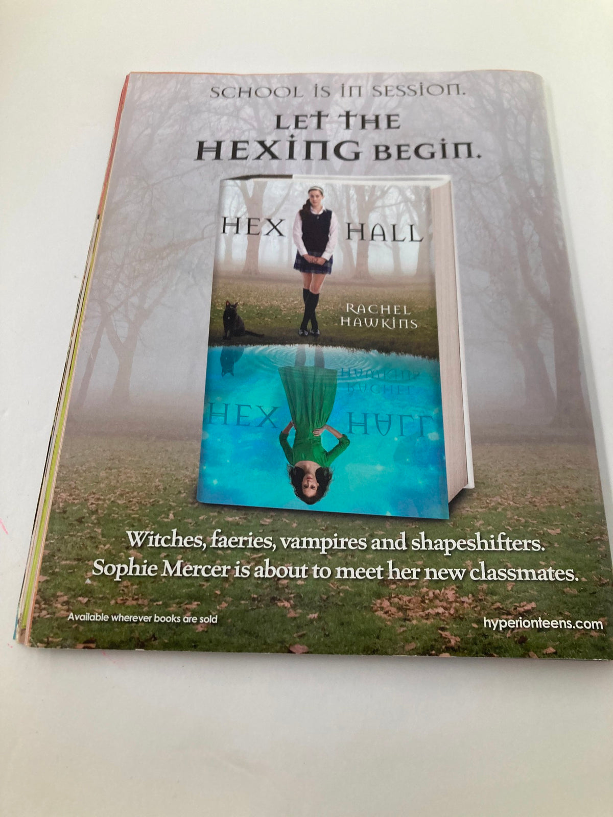 Twist Magazine April 2010 back cover displaying an advertisement for the book 'Hex Hall', promoting it as a reading choice for teens.