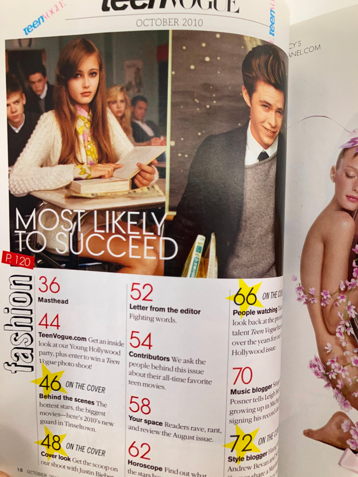Inside page of Teen Vogue Magazine October 2010 showcasing 'Most Likely to Succeed' with engaging content and stylish photography related to teen fashion and pop culture.