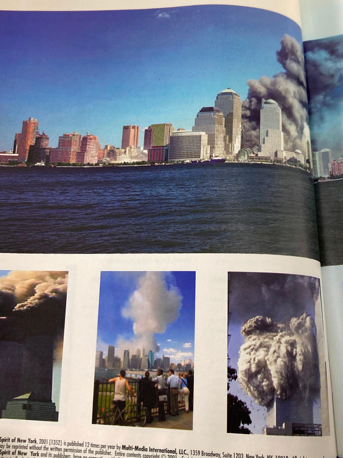 Image collage in 'September 11 2001 Standing Strong: The Spirit of New York' showcasing the skyline of New York City during the aftermath of the September 11 attacks.