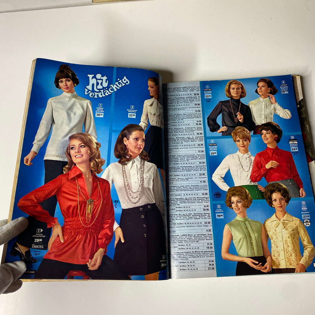 A trendy page from the 1973 Neckermann Summer Catalog featuring stylish blouses and tops, with models exhibiting classic 1970s fashion ideal for enthusiasts of vintage clothing.