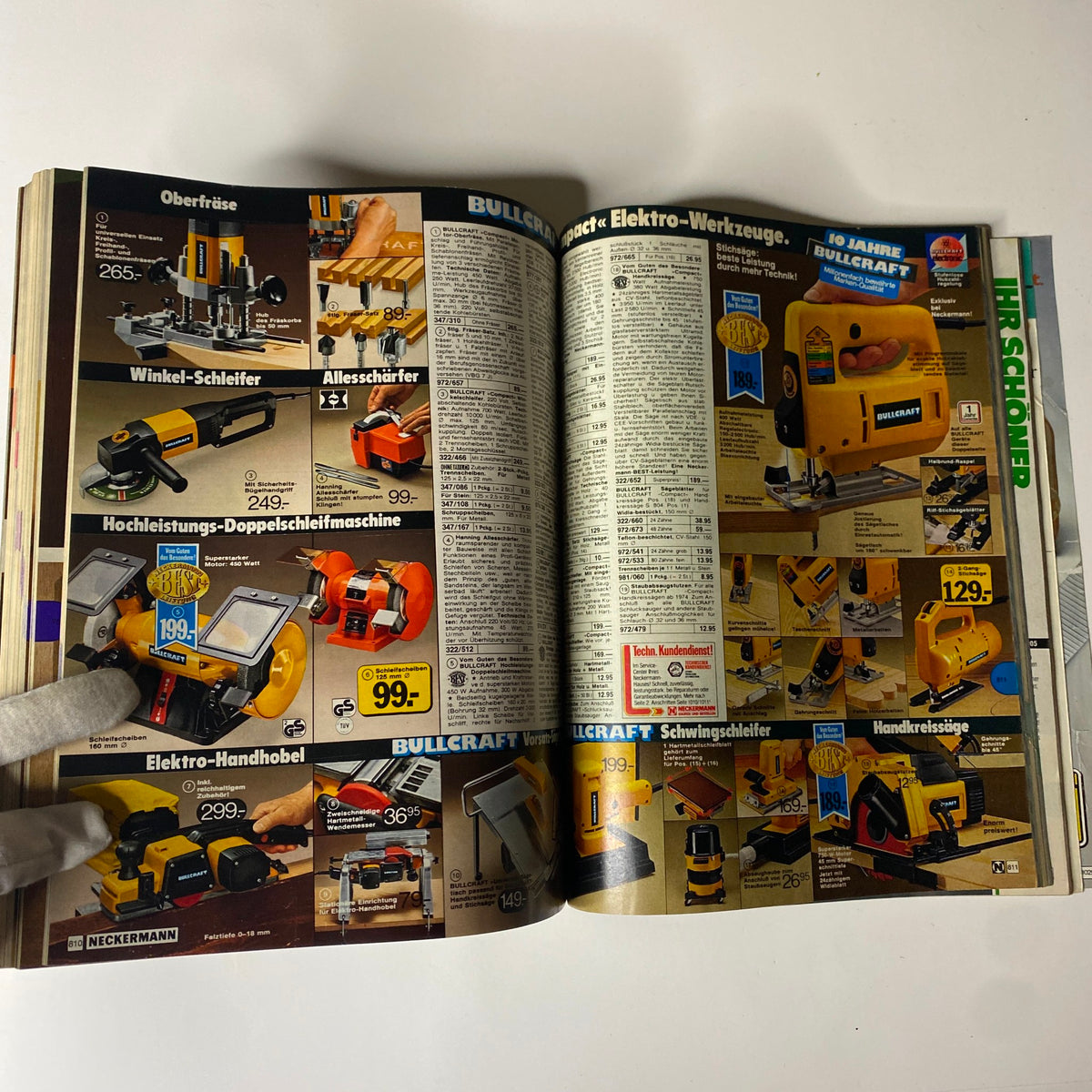 1981 Neckermann Summer Catalog highlighting a range of power tools and accessories. The page displays various tools available for purchase, emphasizing the home improvement offerings of the era.