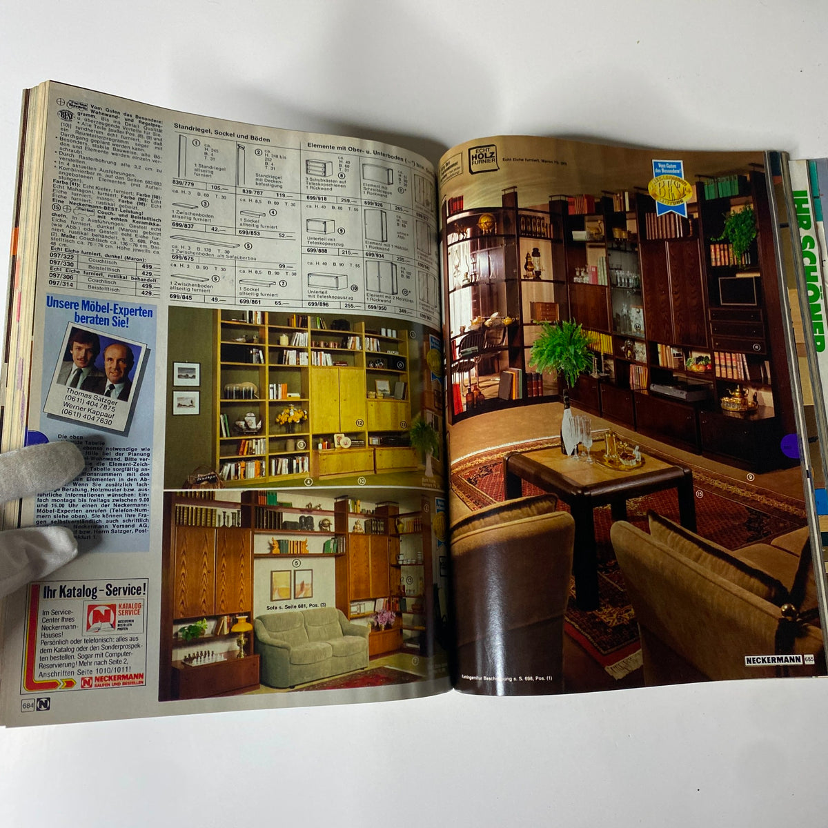 1981 Neckermann Summer Catalog featuring home furniture designs and layouts. Includes images of stylish living room setups and detailed furniture specifications, reflecting the interior design trends of the early 1980s.