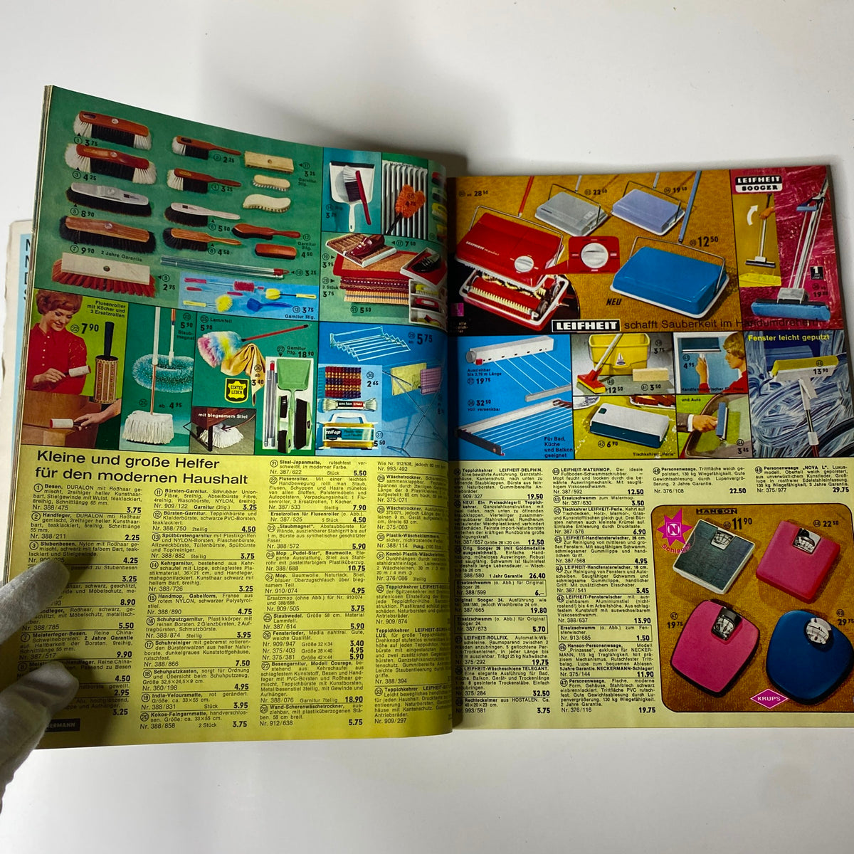 1970 Neckermann Summer Catalog illustrating household tools and cleaning aids, with colorful product displays and pricing information for modern home essentials.