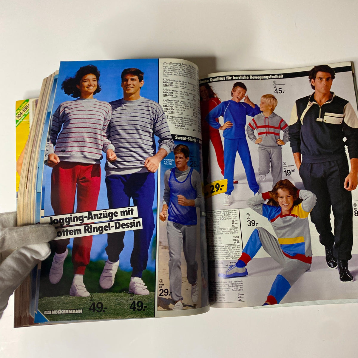 1984 Neckermann Summer Catalog presenting a variety of athletic wear for men and women, showcasing retro sports fashion essentials from the 1980s.