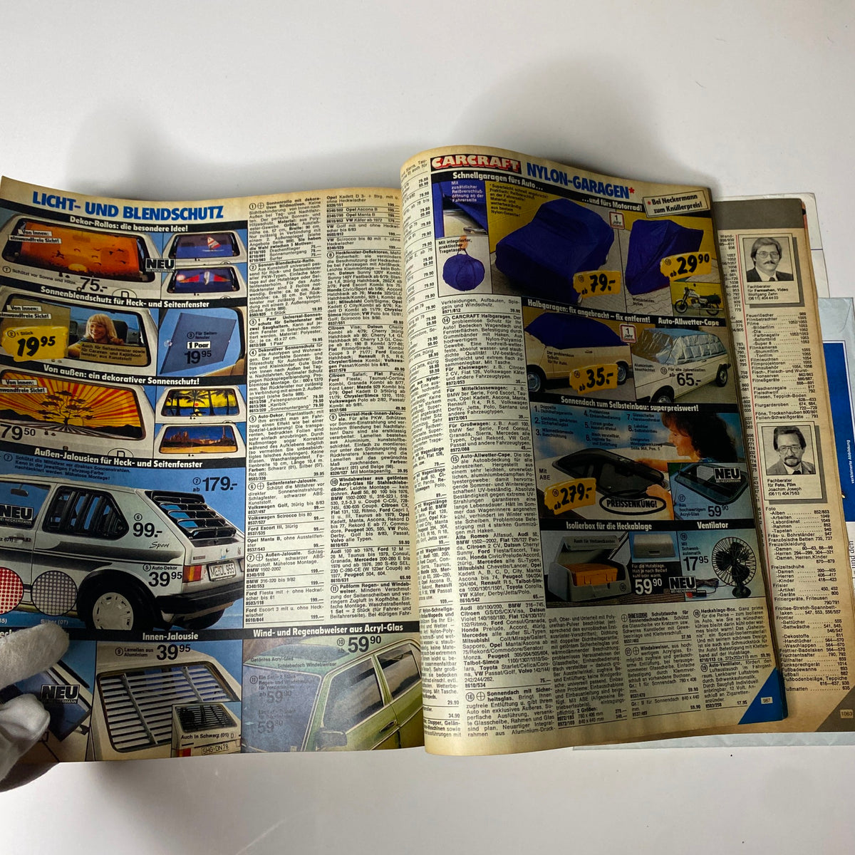 1984 Neckermann Summer Catalog displaying automobile accessories such as sunshades and car covers, reflecting consumer goods available in mid-1980s Germany.