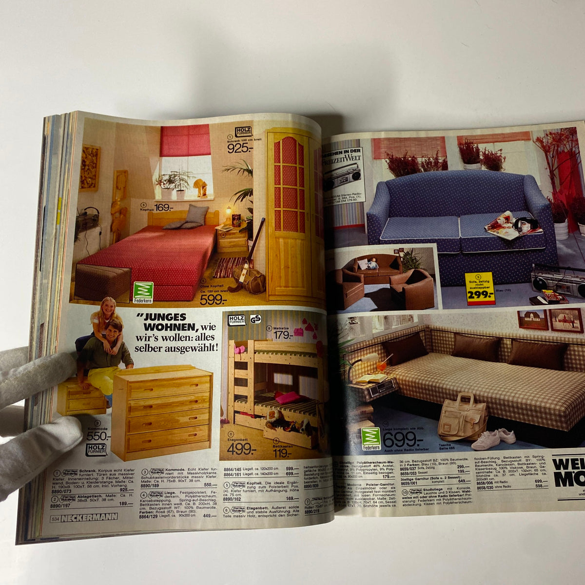 1983 Neckermann Summer Catalog displaying furniture options for a youthful living space, featuring beds, sofas, and room decor ideas from the era.