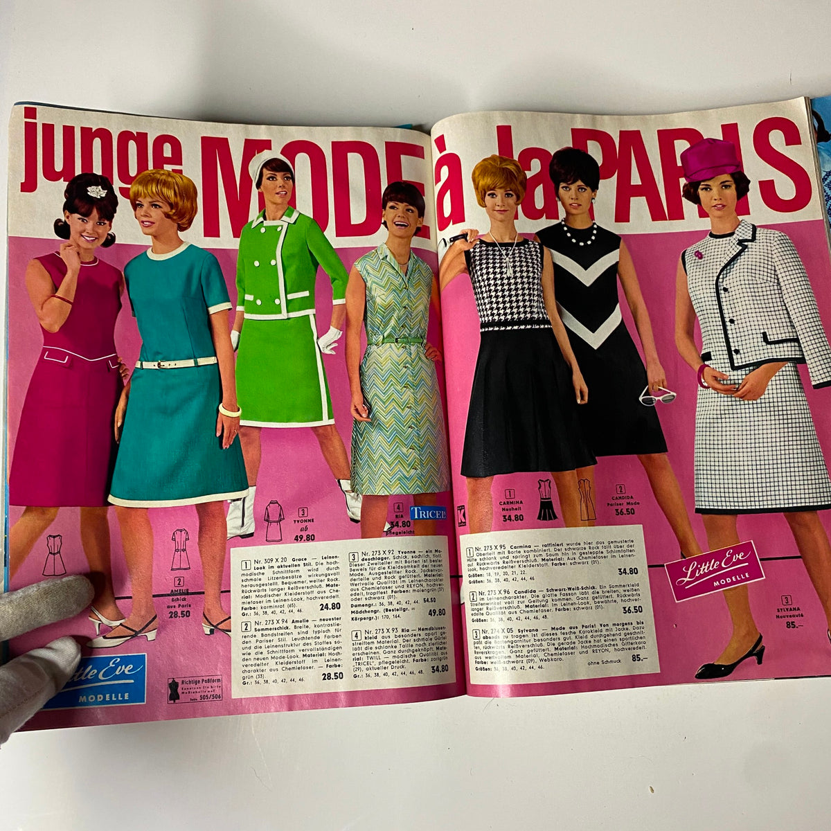 1966 Neckermann Summer Catalog showcasing vibrant summer fashion featuring dresses, with models in colorful outfits on a pink background.