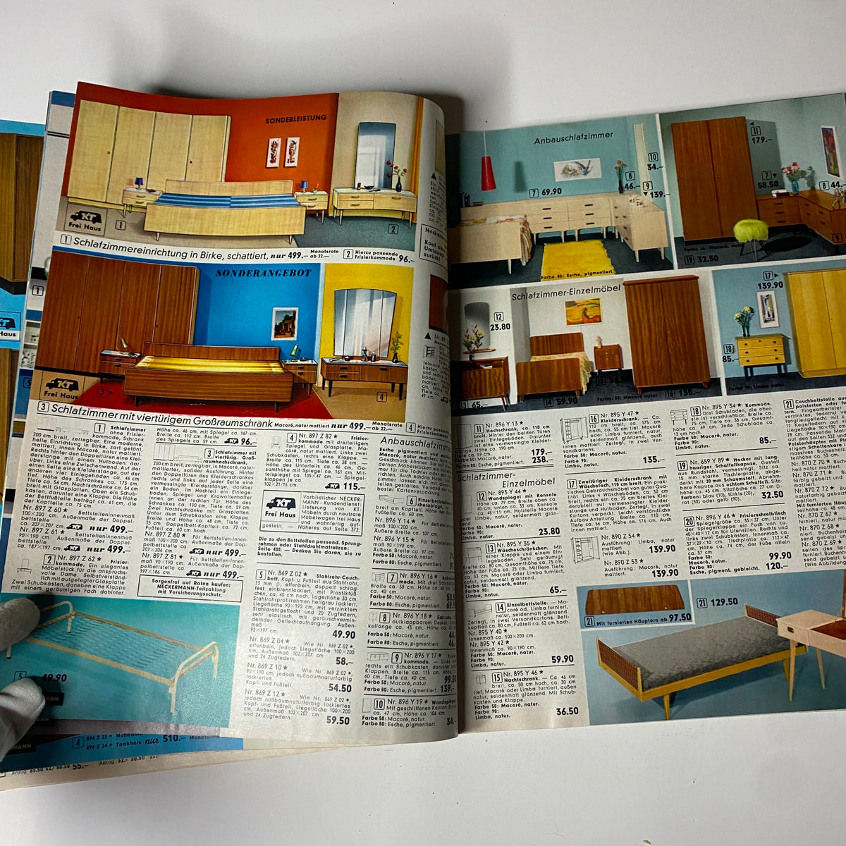 1966 Neckermann Summer Catalog featuring stylish bedroom furniture and home interiors, illustrating various designs and price points.