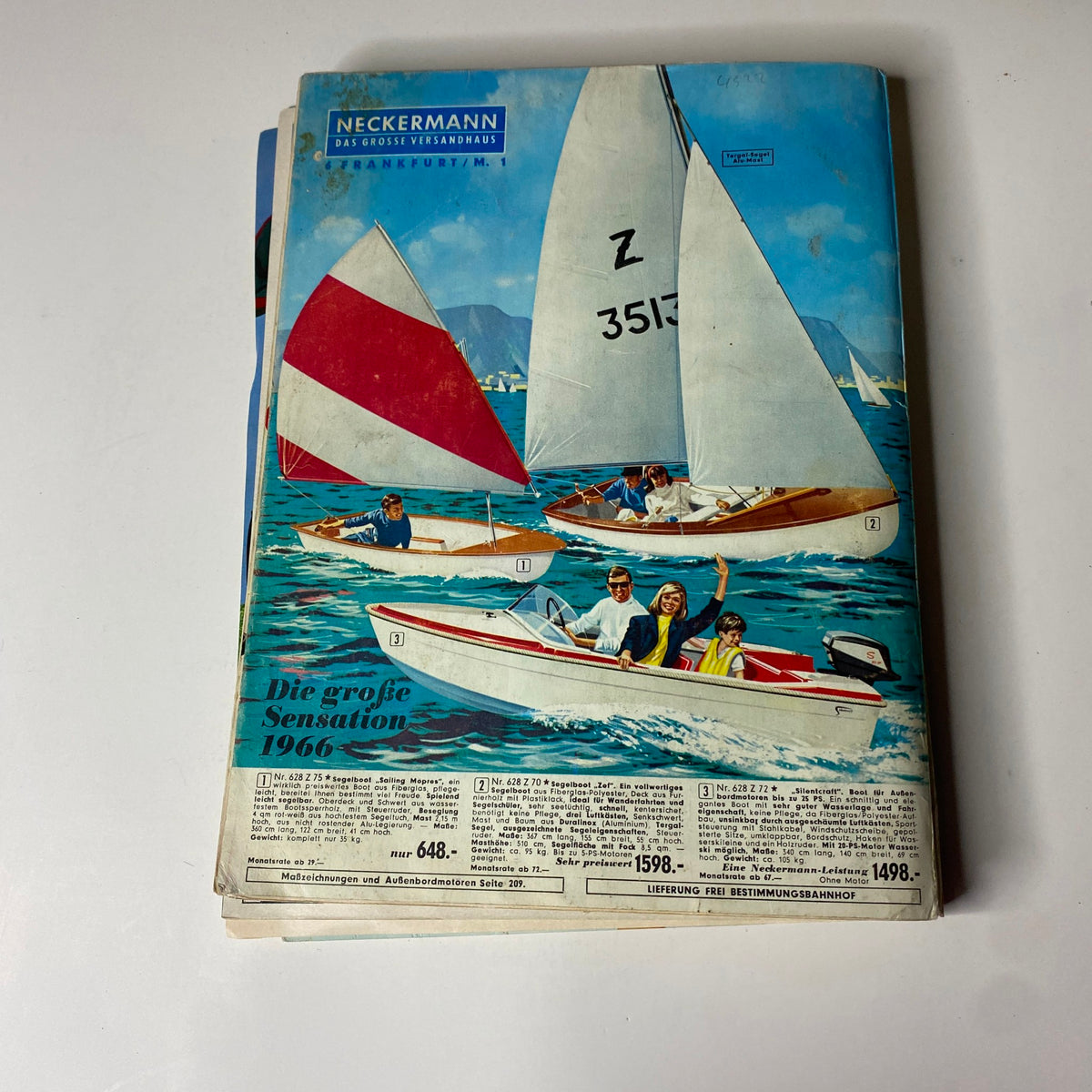 Cover of the 1966 Neckermann Summer Catalog featuring vibrant sailing scenes on water, showcasing boats and people enjoying summer leisure activities.