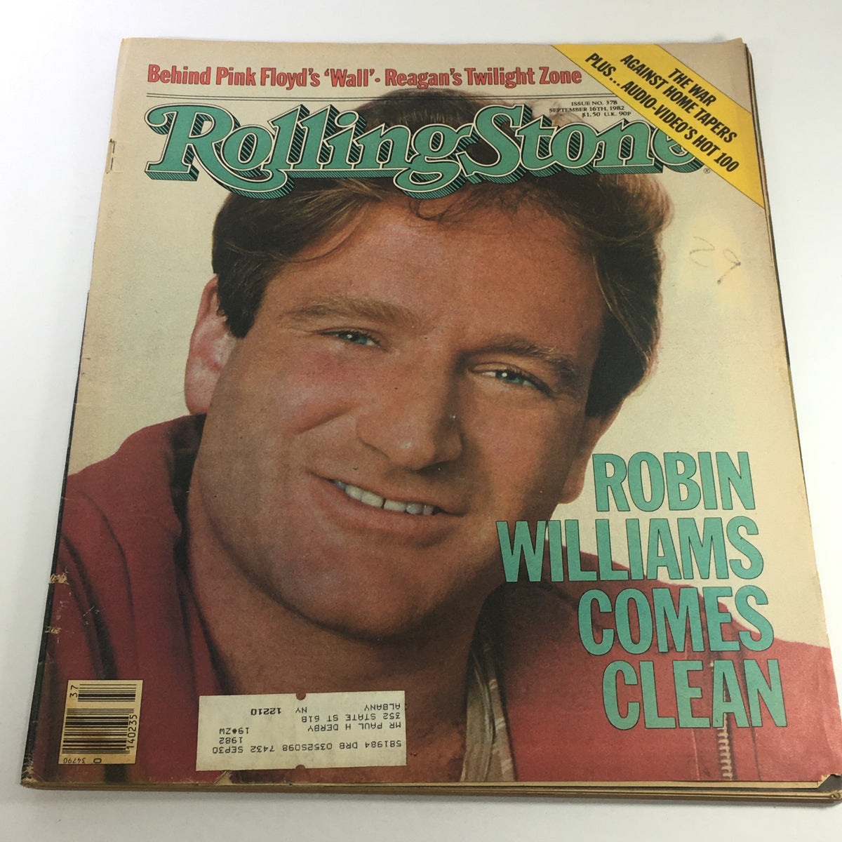 Vintage Rolling Stone Magazine featuring Robin Williams on the cover, dated September 16, 1982. This issue highlights Williams during a transformative period in his career.