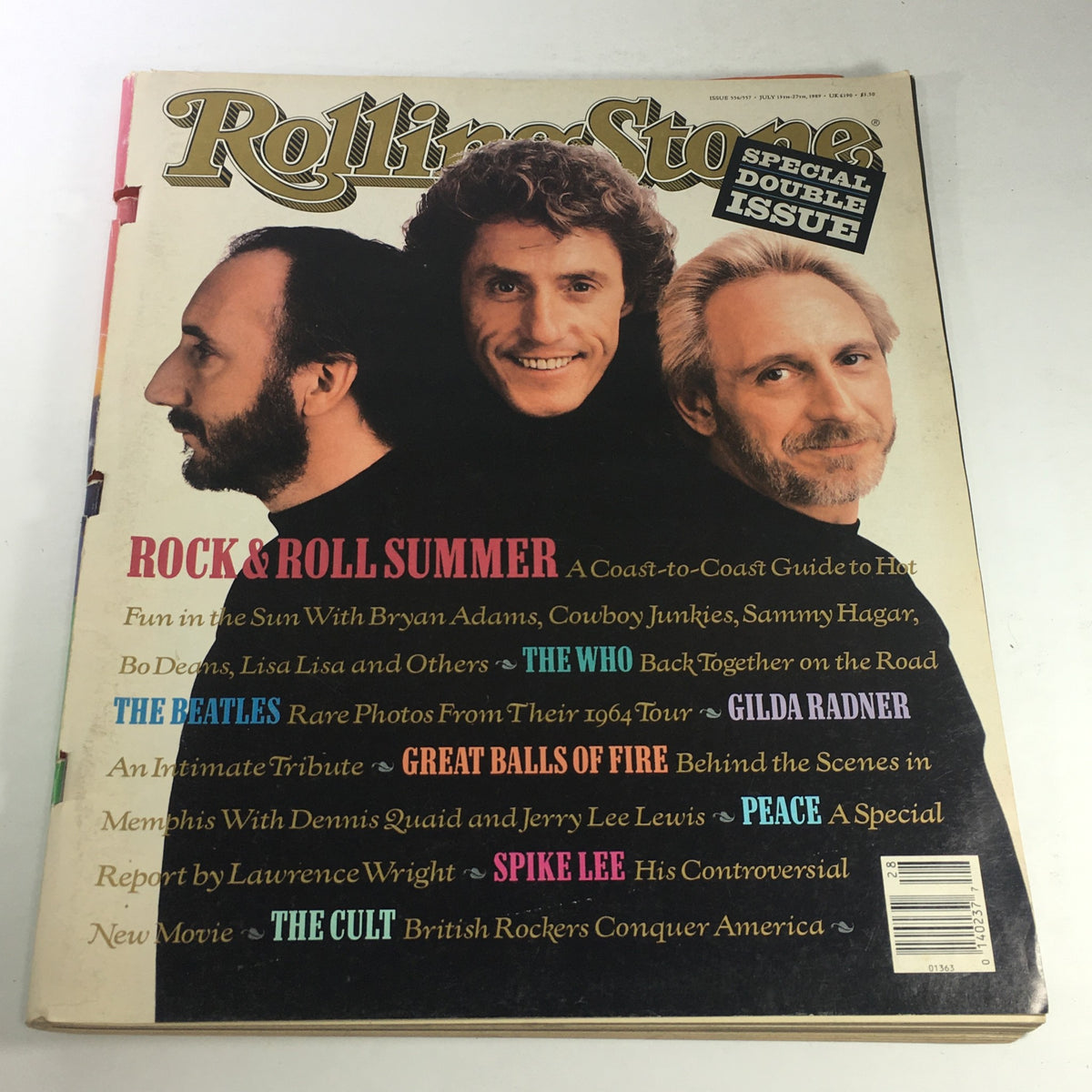 Vintage Rolling Stone Magazine cover from July 13-27, 1989, featuring articles on Bryan Adams, Cowboy Junkies, and more, showcasing iconic music and culture.