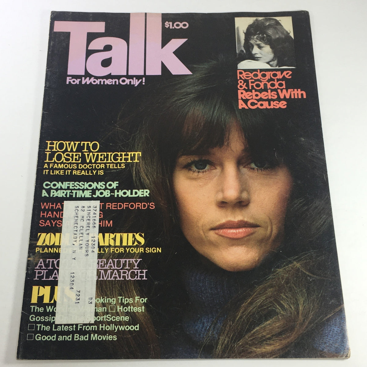 Girl Talk Magazine, March 1977 cover featuring Vanessa Redgrave and Jane Fonda with the headline 'Redgrave & Fonda Rebels With A Cause'.