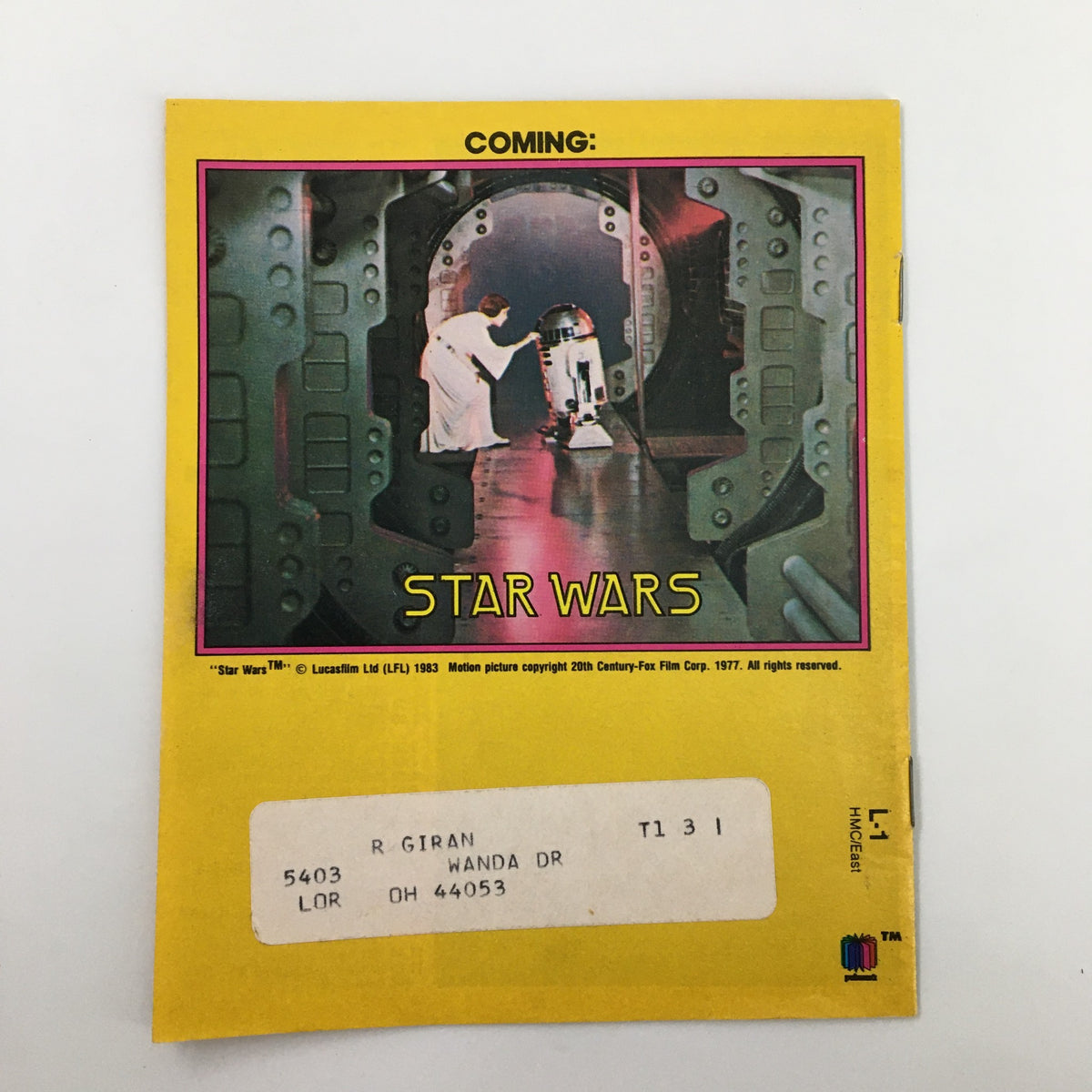 Back cover of VTG Premium Channels Mini Magazine from January 1983, featuring a promotional image for Star Wars, exhibiting classic cinematic artwork.