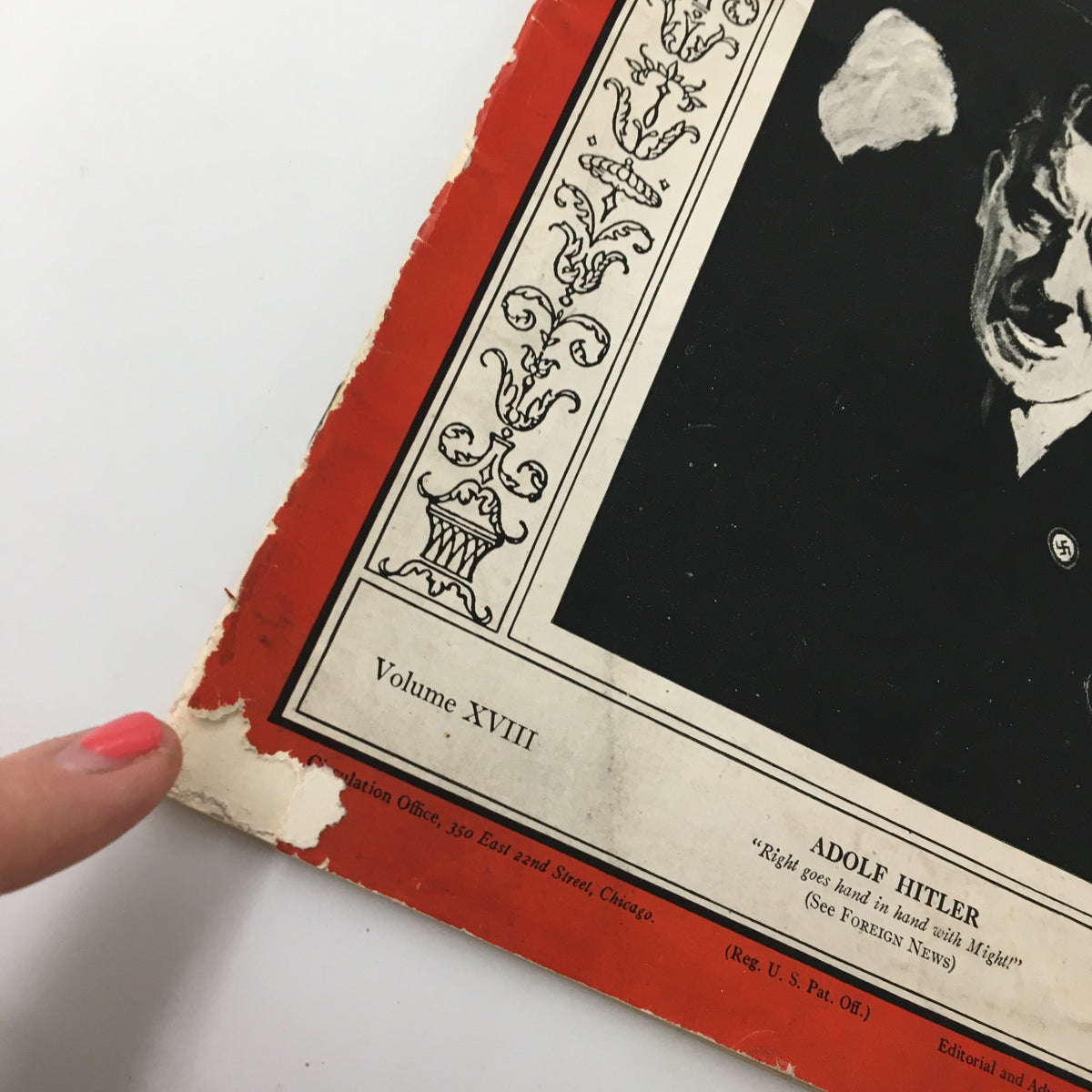 Vintage Time Magazine December 21, 1931, Vol. 18 No. 25 featuring Adolf Hitler with visible wear on the cover including torn edges.