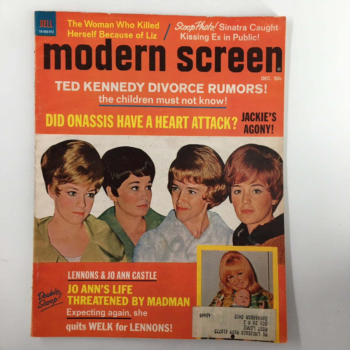 Cover of VTG Modern Screen Magazine December 1969 featuring Ted Kennedy divorce rumors and celebrity news, showcasing vibrant illustrations and bold headlines.