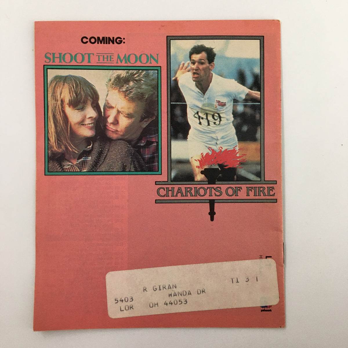 Cover of the February 1983 Premium Channels Mini Magazine highlighting upcoming films including Chariots of Fire and Shoot the Moon, representing the vintage cinema of the early 1980s.