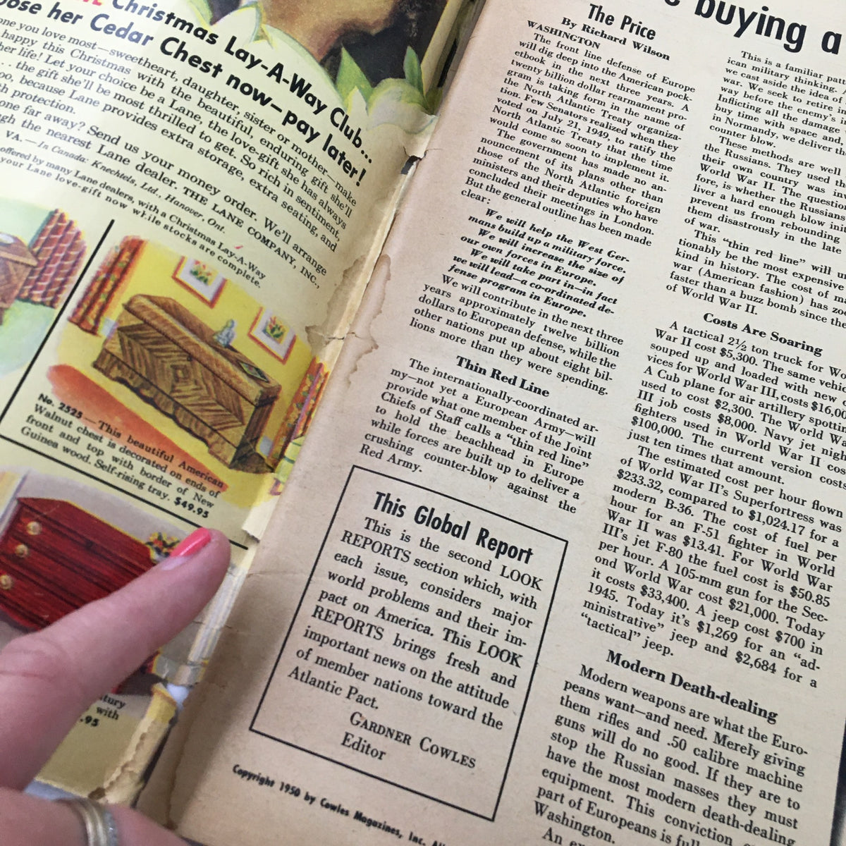 Interior page of the VTG Look Magazine from October 10, 1950 featuring an article discussing global issues, reflecting the era's cultural and historical insights.
