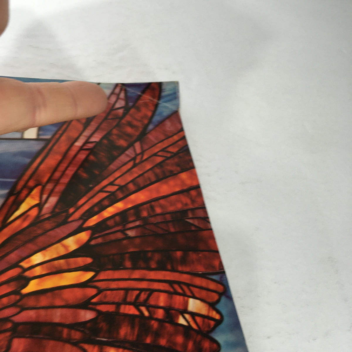 Close-up image of the cover edge of the 1977 Buick Buyer's Guide, focusing on the bird illustration and vibrant color details of the brochure.