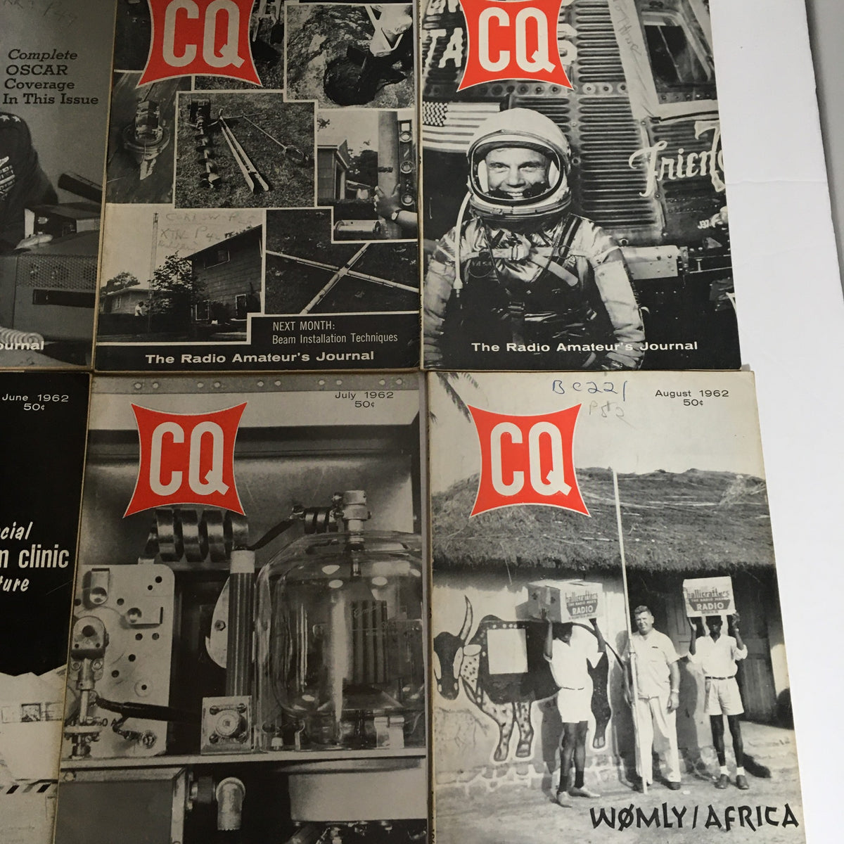 Collection of 12 complete issues of CQ The Radio Amateur's Journal from June to August 1962, showcasing vintage amateur radio technology and features with notable covers and historical significance.